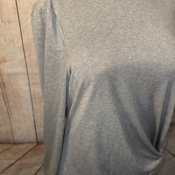 Ann Taylor Grey & Silver Sparkle Top, Side Knot TShirt, Long Sleeve, Women’s XL - Picture 3 of 13